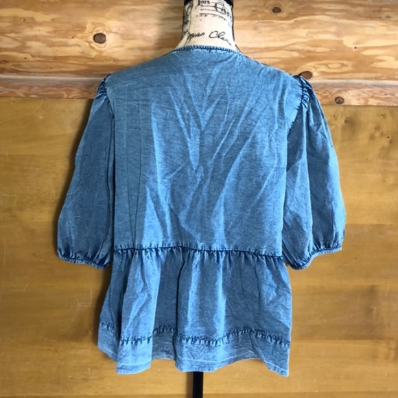 GANNI Sky Captain Blue Cotton Poplin Tie Blouse in size 12 - Picture 9 of 14